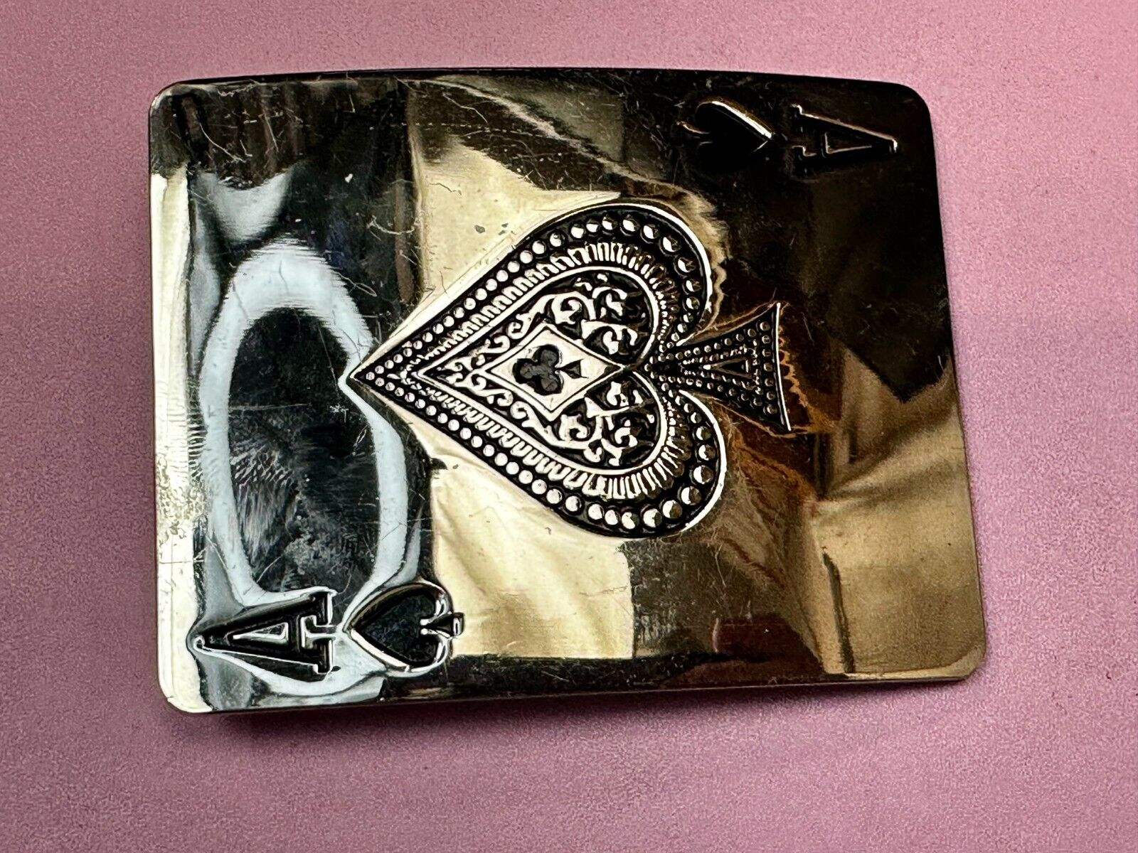 Ace of Spades Playing Cards LARGE  Silver Tone Belt Buckle CI Records & Skates
