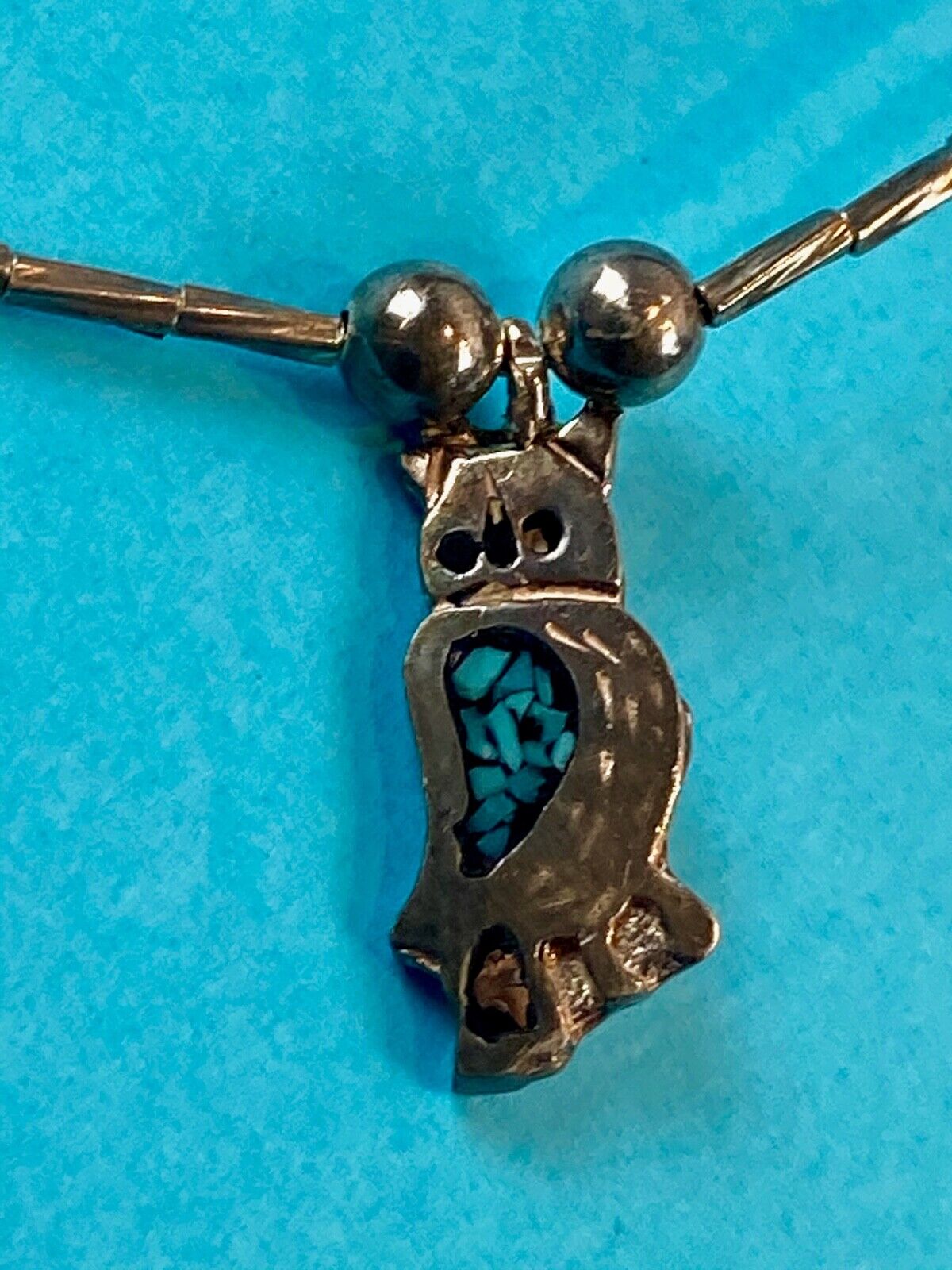 Adorable Owl Inlaid Faux? Turquoise Wings Pendant On Silver Color Necklace 