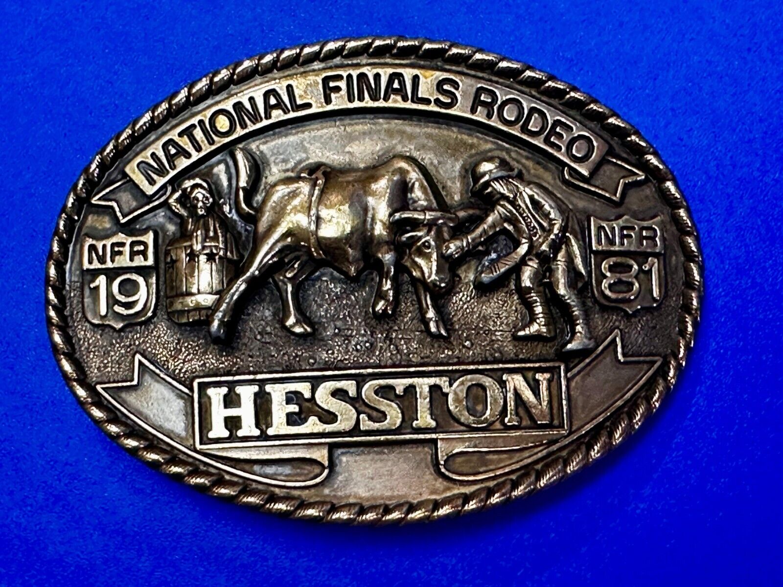 1981 Hesston National Finals Rodeo NFR Cowboys Belt Buckle -  7th edition