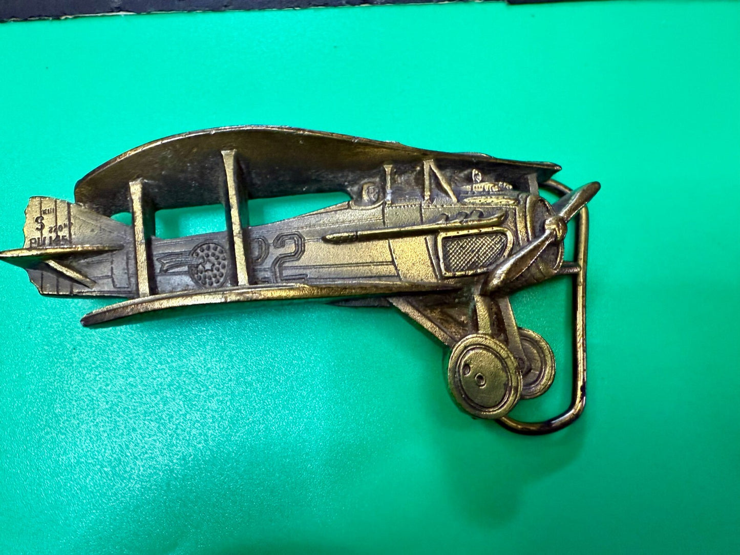 Biplane Airplane Fixed-Wing Aircraft Figural Cutout Vintage 1981 Belt Buckle