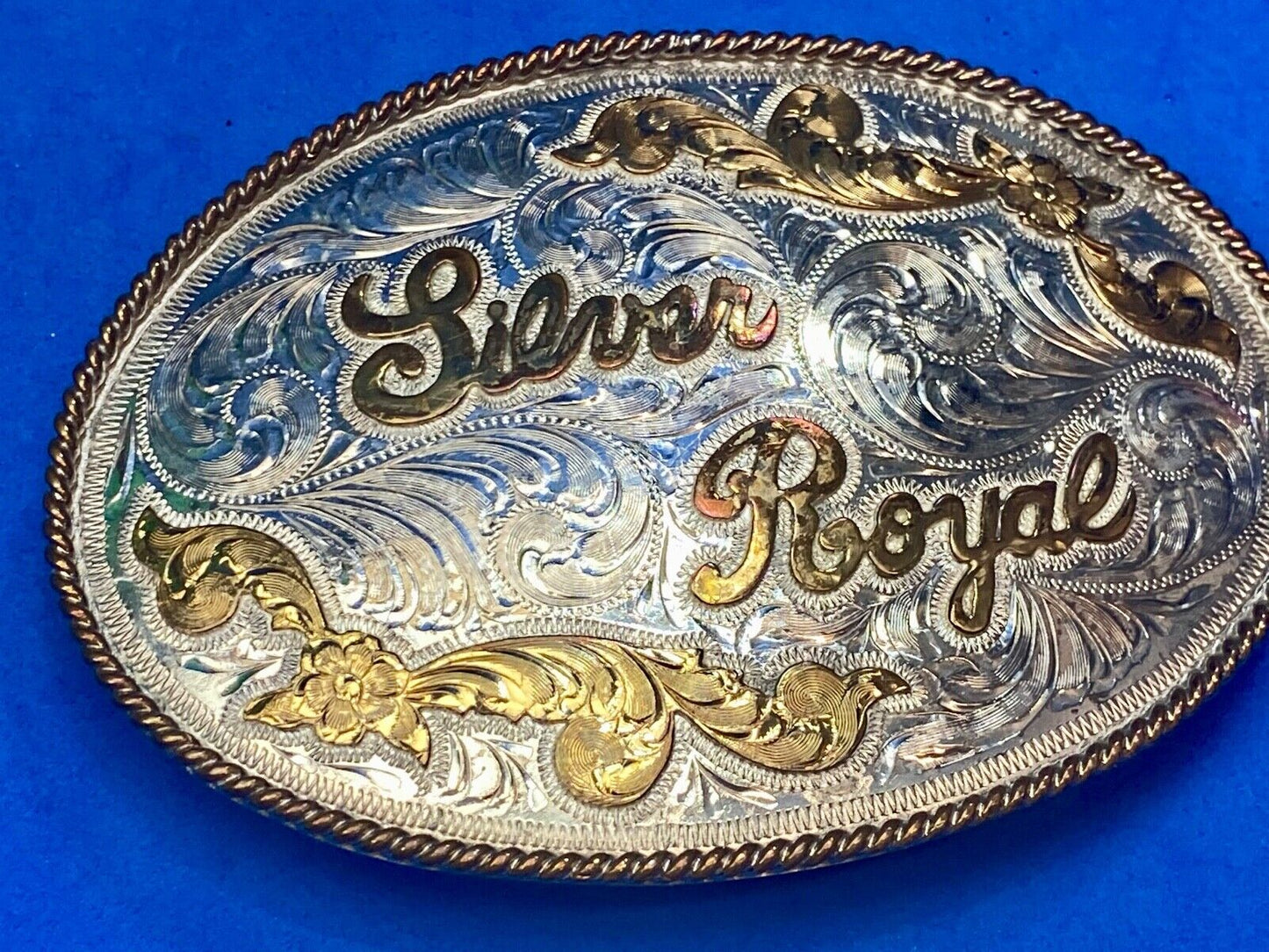  5" Silver royal western Trophy? style belt buckle Mexico  see unknown hallmark!