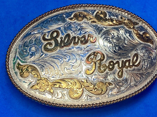  5" Silver royal western Trophy? style belt buckle Mexico  see unknown hallmark!