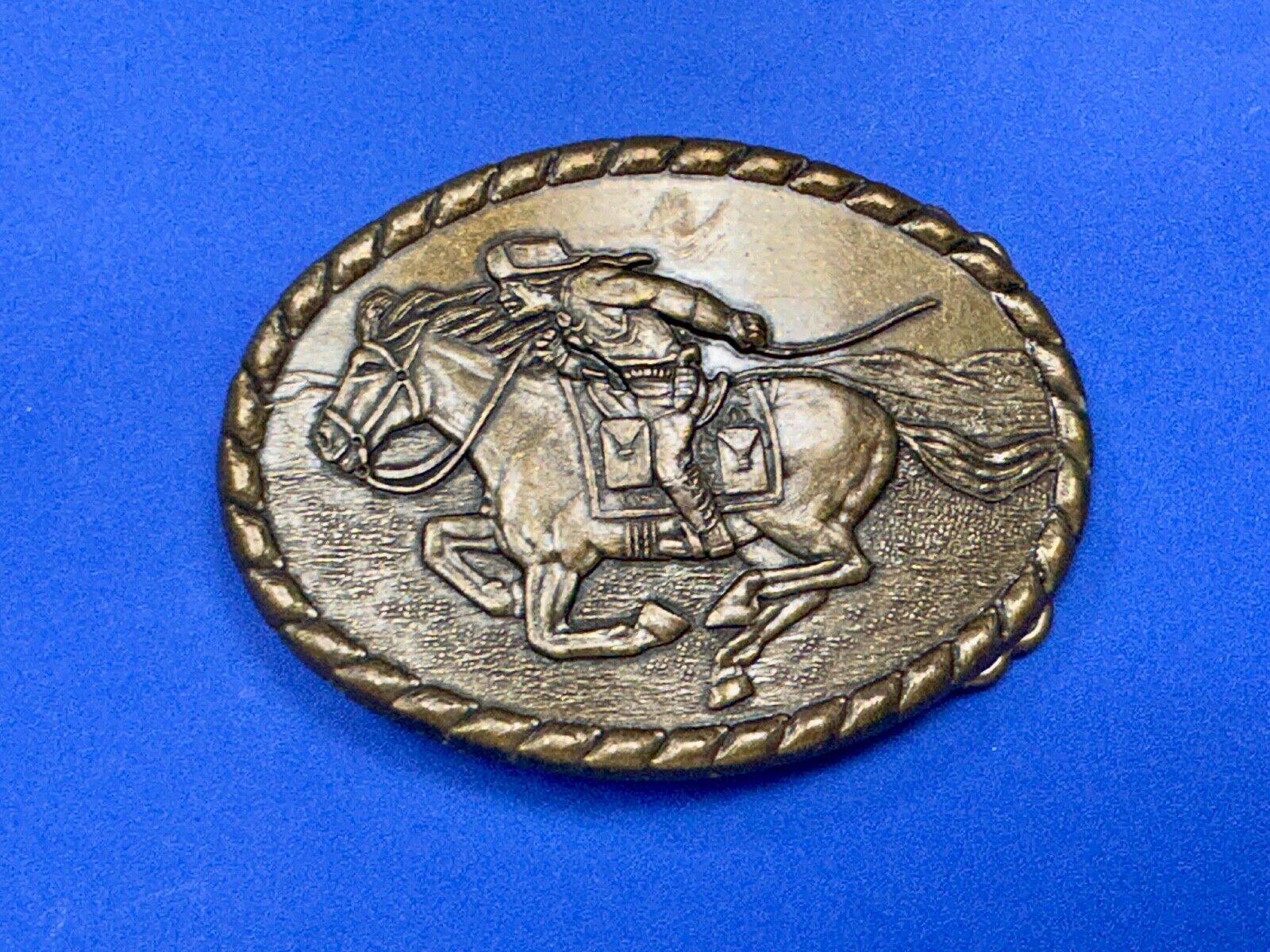 Vintage 1981 Mervyn's Pony Express Rider  Brass Belt Buckle Western Belt Buckle