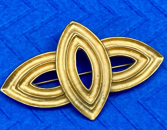 Unique Abstract Gold Tone Brooch Pin - See Hallmark / Makers Mark!
