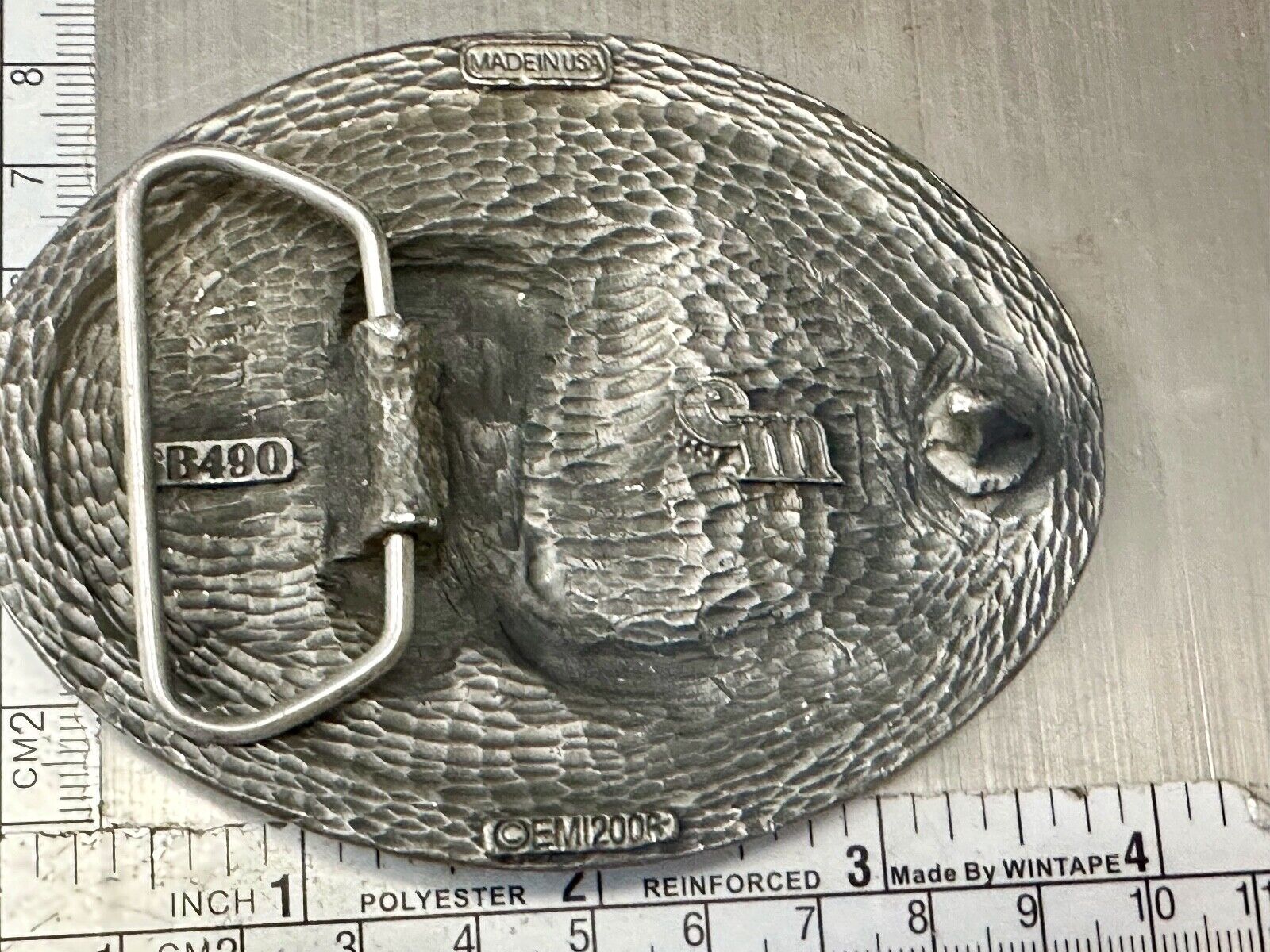 Vintage EGE '93 Rattlesnake Diamond Cut Pewter Belt Buckle Made In the USA