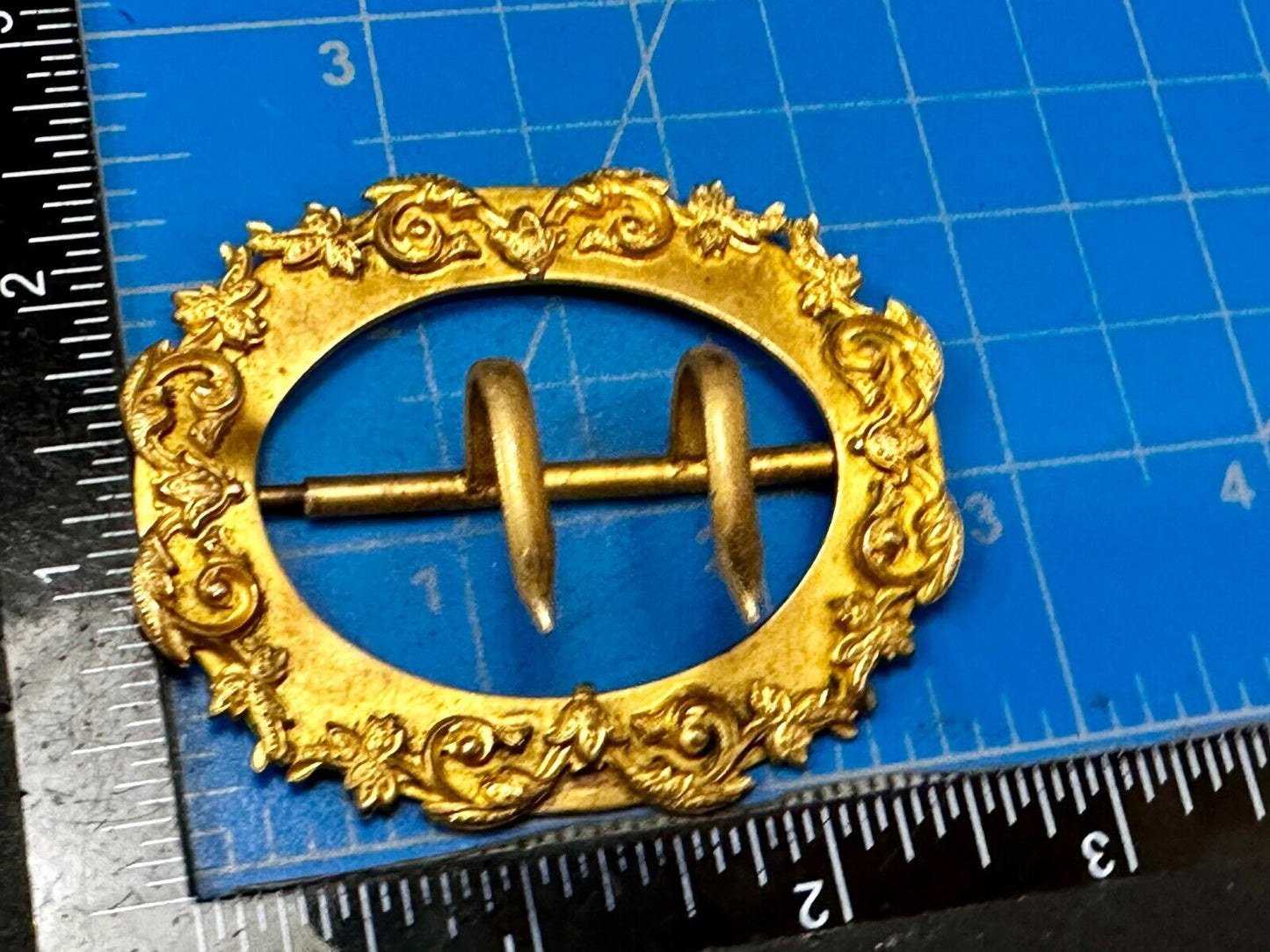 3" Wide Dual Prong Victorian Art Nouveau Gold Color Filigree Belt Buckle