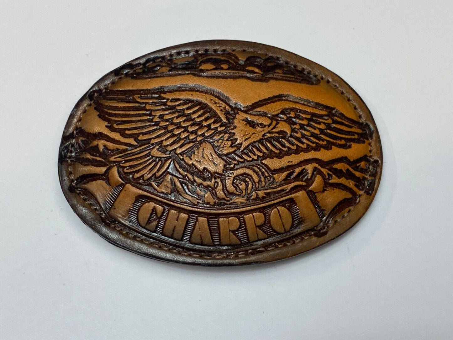 920 Charro - Hunting Eagle claws out - Vintage large oval leather belt buckle