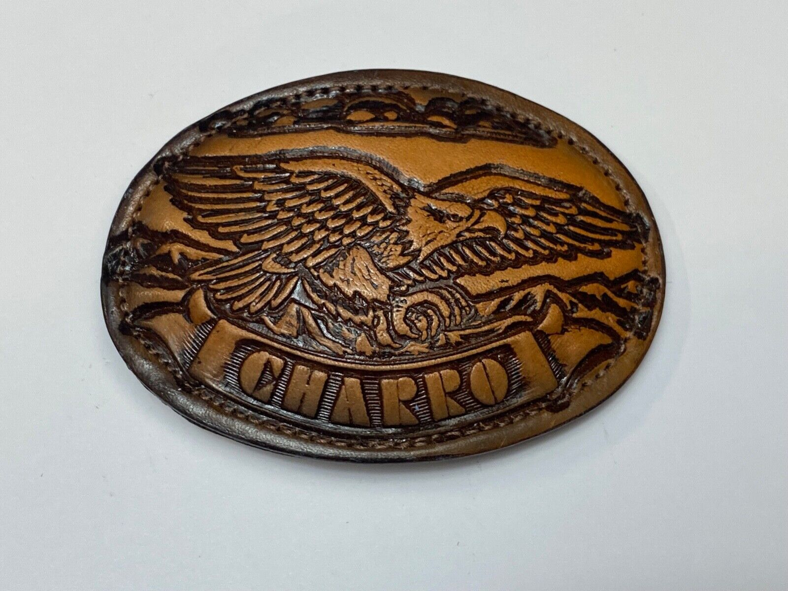 920 Charro - Hunting Eagle claws out - Vintage large oval leather belt buckle