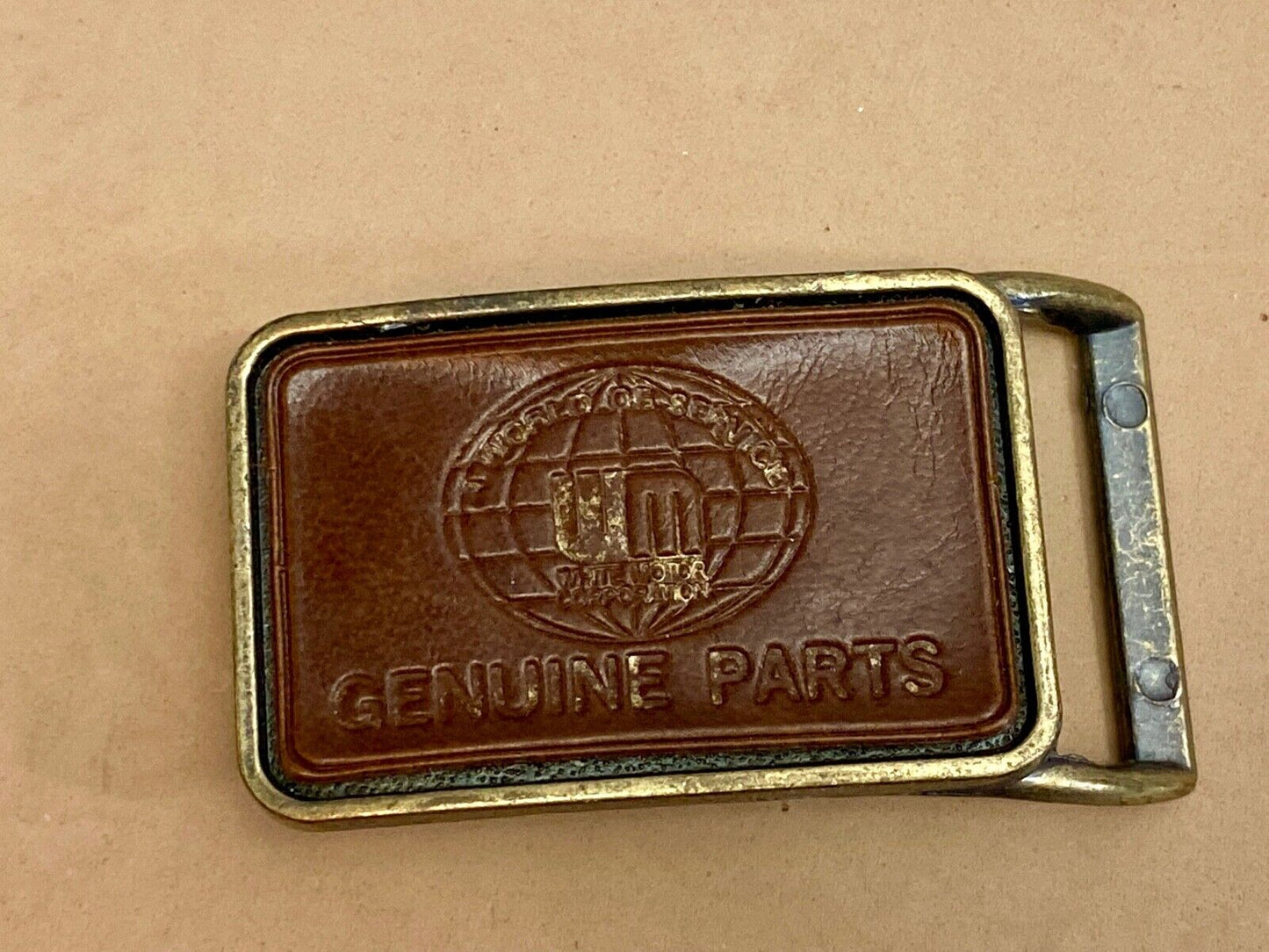 Um Genuine Parts Company Logo On Vintage Leather Belt Buckle 