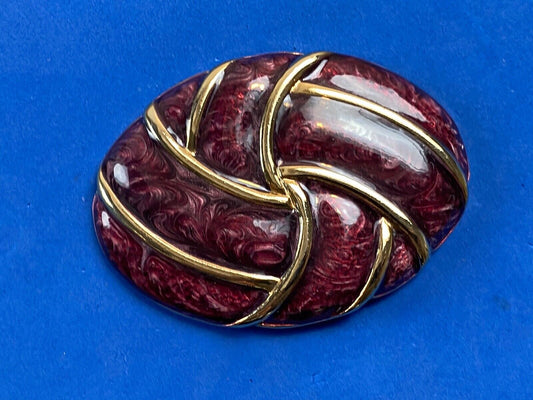 Vintage 80'S Red gold tone Scarf Belt enamel Clip  signed Day-Lor 