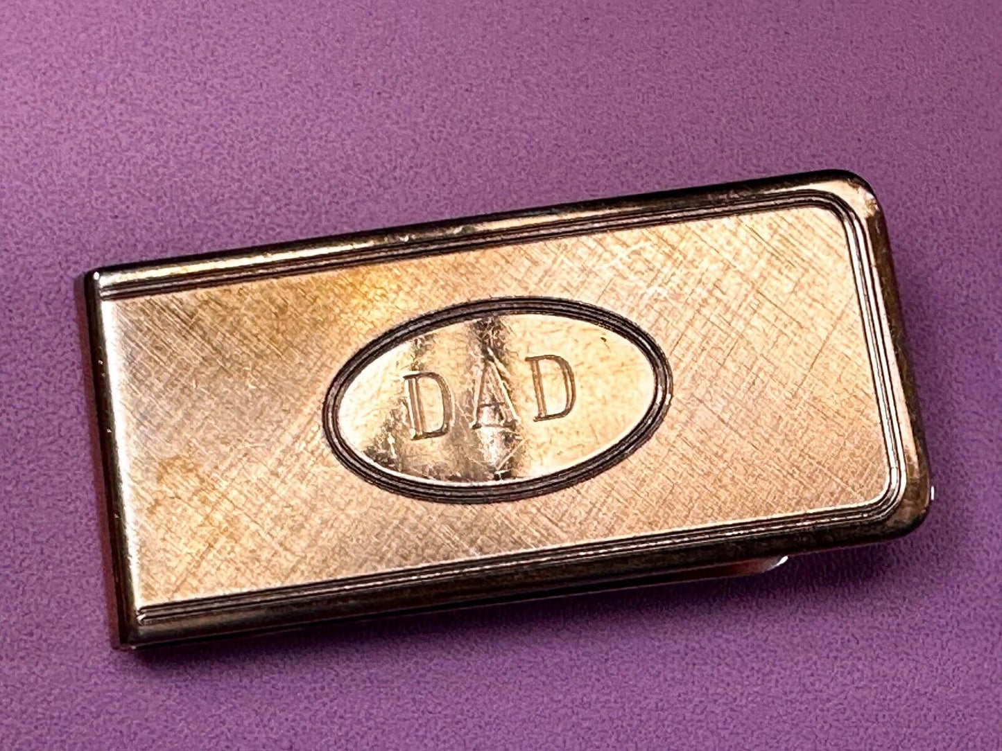 Vintage Gold Tone Money Clip Bill Holder Engraved DAD - Perfect Fathers Gift!