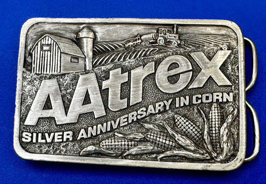 AAtrex Silver Anniversary in Corn Farming Seed Sales Vintage Belt Buckle