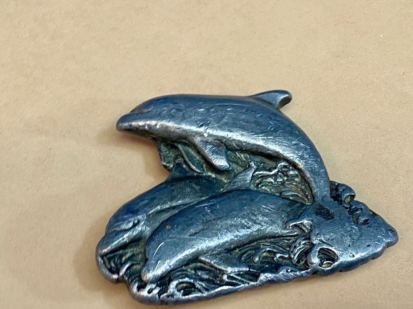 70'S Three Jumping Dolphin's In Ocean Cutout Belt Buckle By Bergamot H-L43