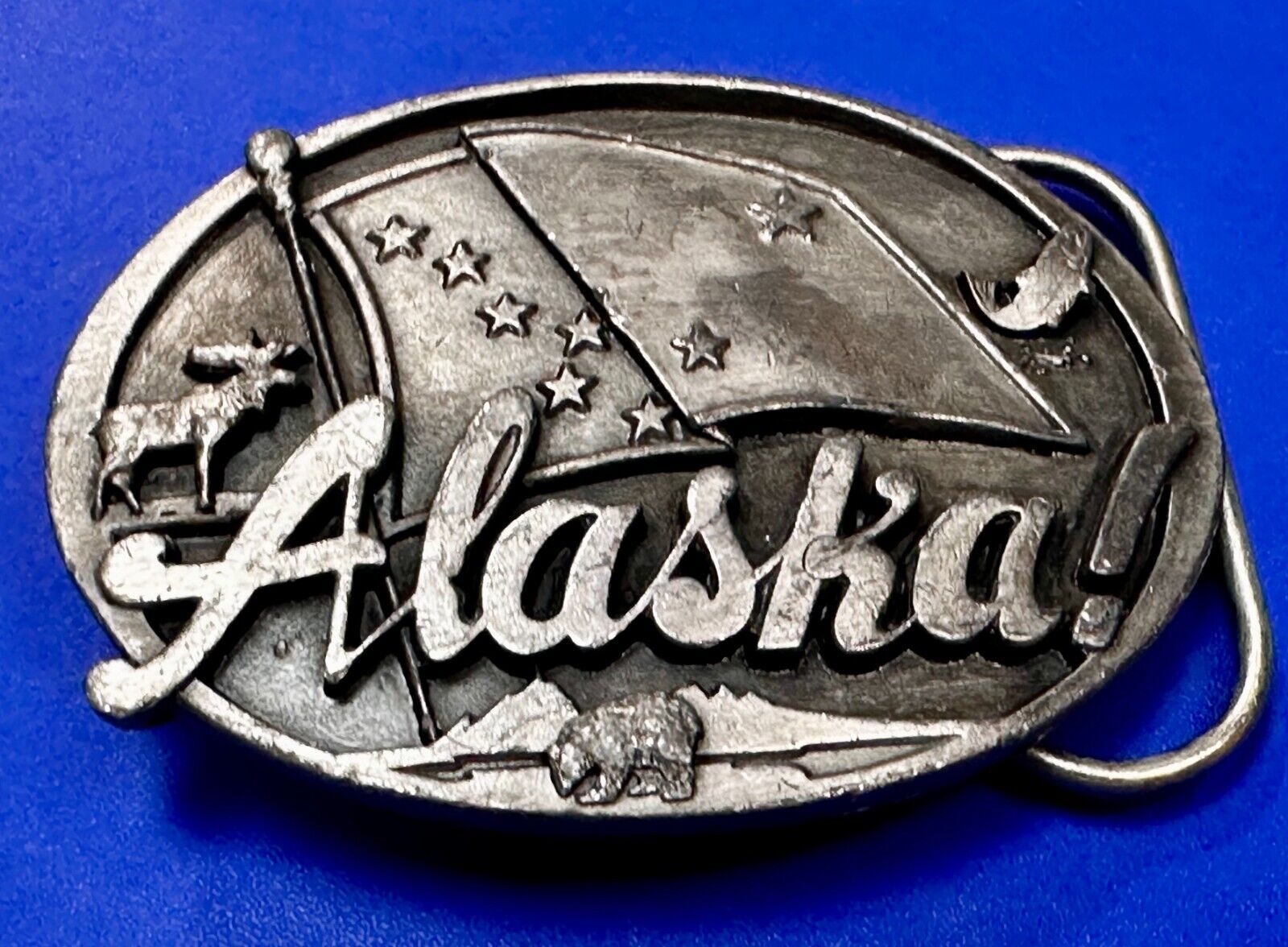 Alaska Flag Commemorative The Great Land Last Frontier State 1980's Belt Buckle