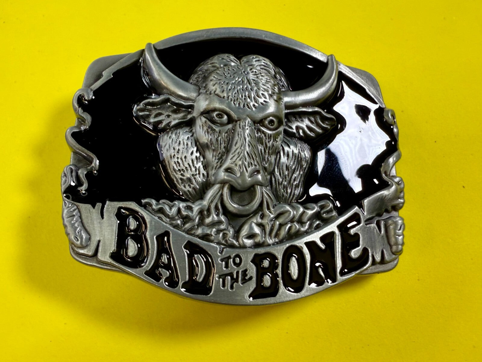Bad to the Bone Longhorn Cow Bull Head Steer Western Cowboys Devil Belt Buckle