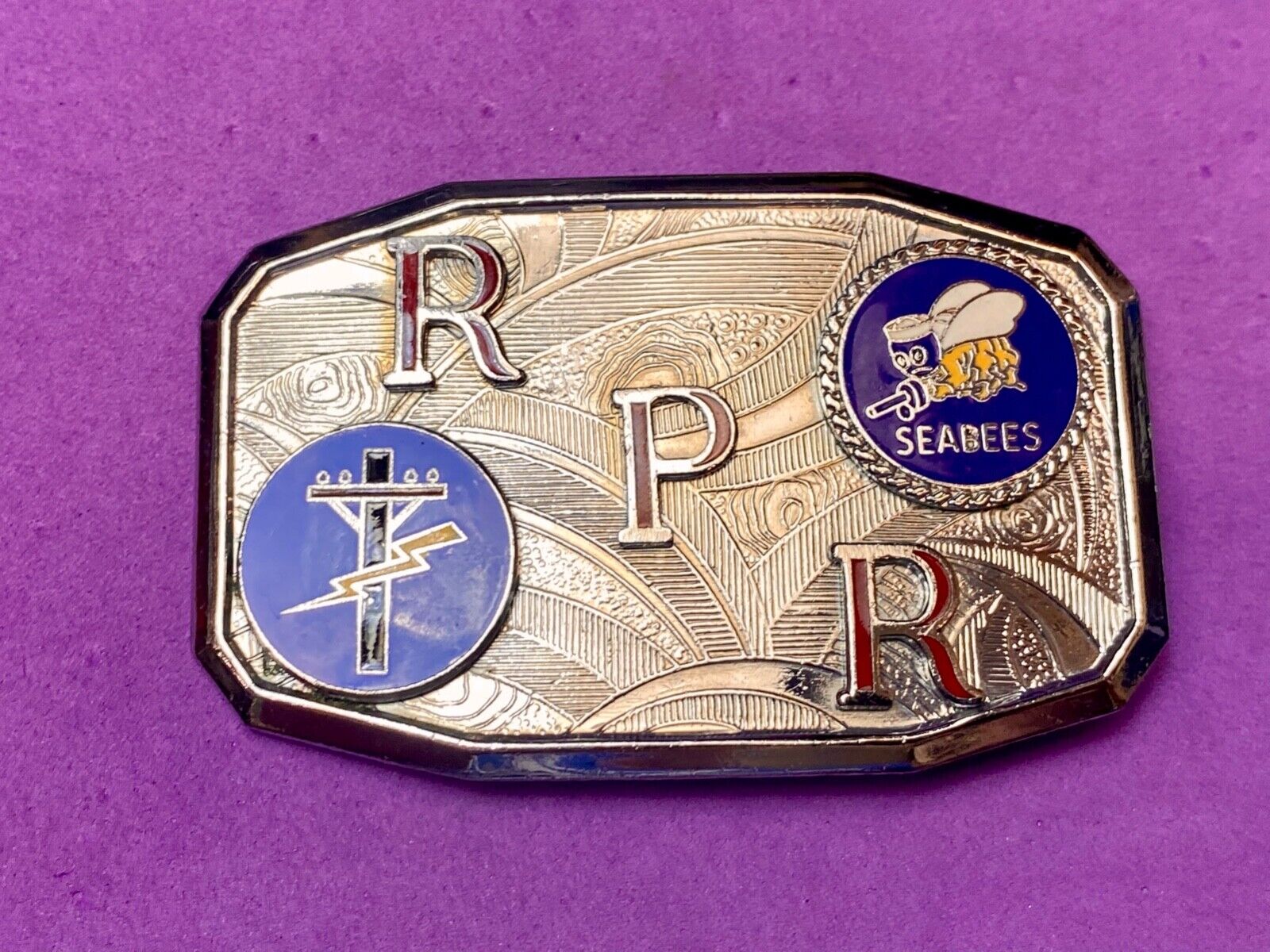 US NAVY SEABEES  Utility pole lightning strike  RPR belt buckle by Hook fast