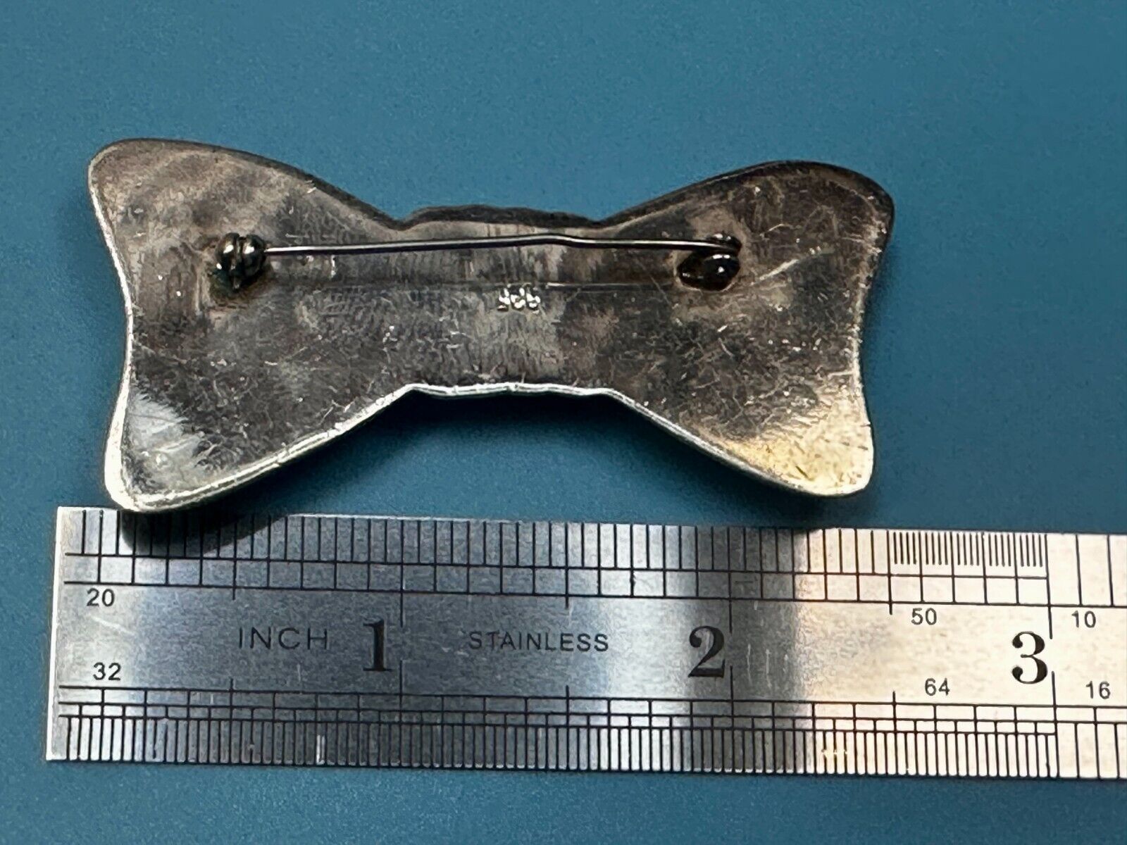 Shiny Bow Tie Ribbon Shaped Vintage 2.5" Wide Brooch Pin 925 Sterling Silver