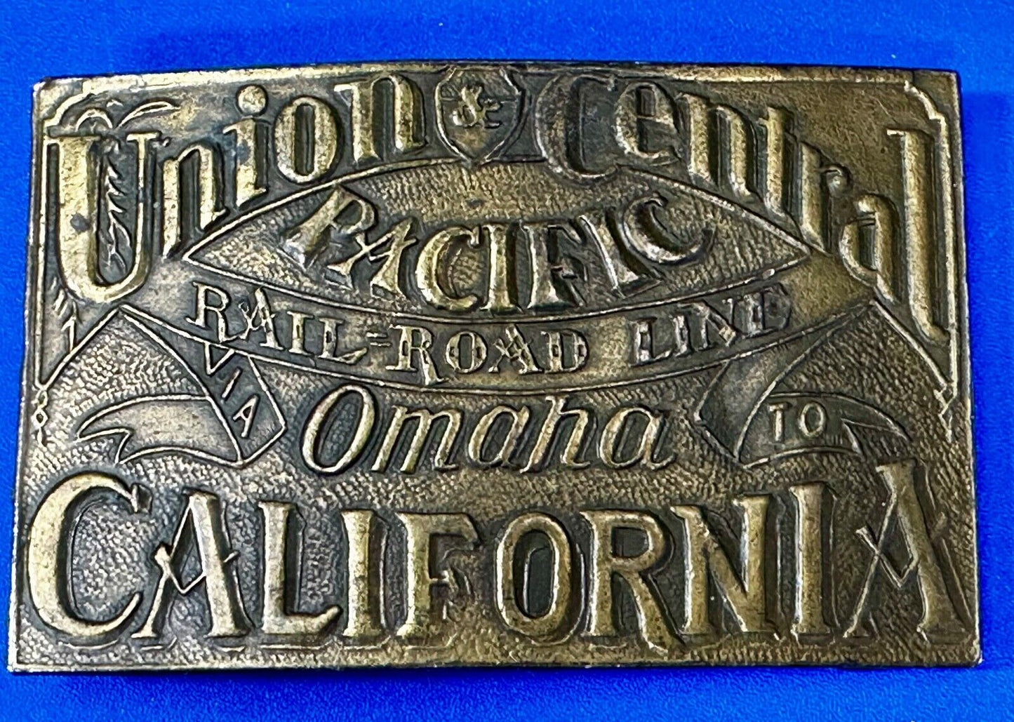 Union Central Pacific Railroad Line Omaha - California P-38 Bergamot Belt Buckle