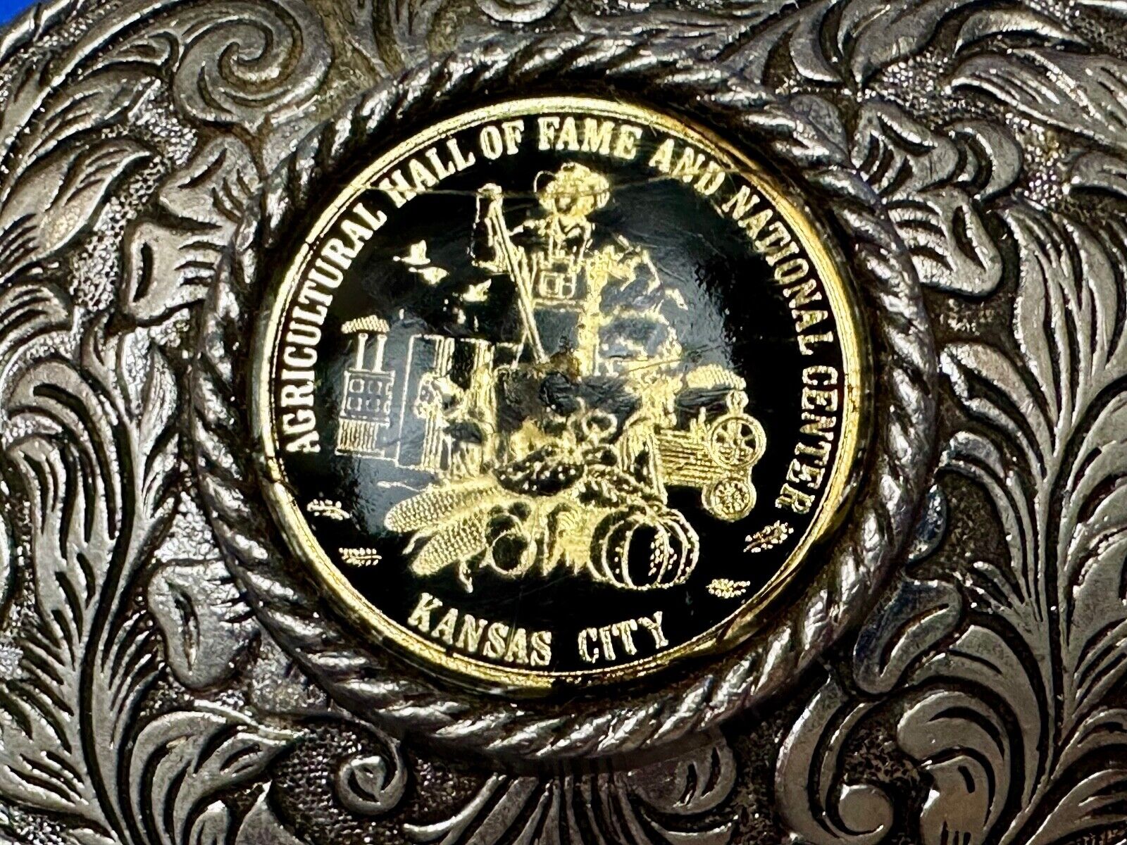 Agricultural Hall of Fame Kansas City western round centerpiece Belt Buckle