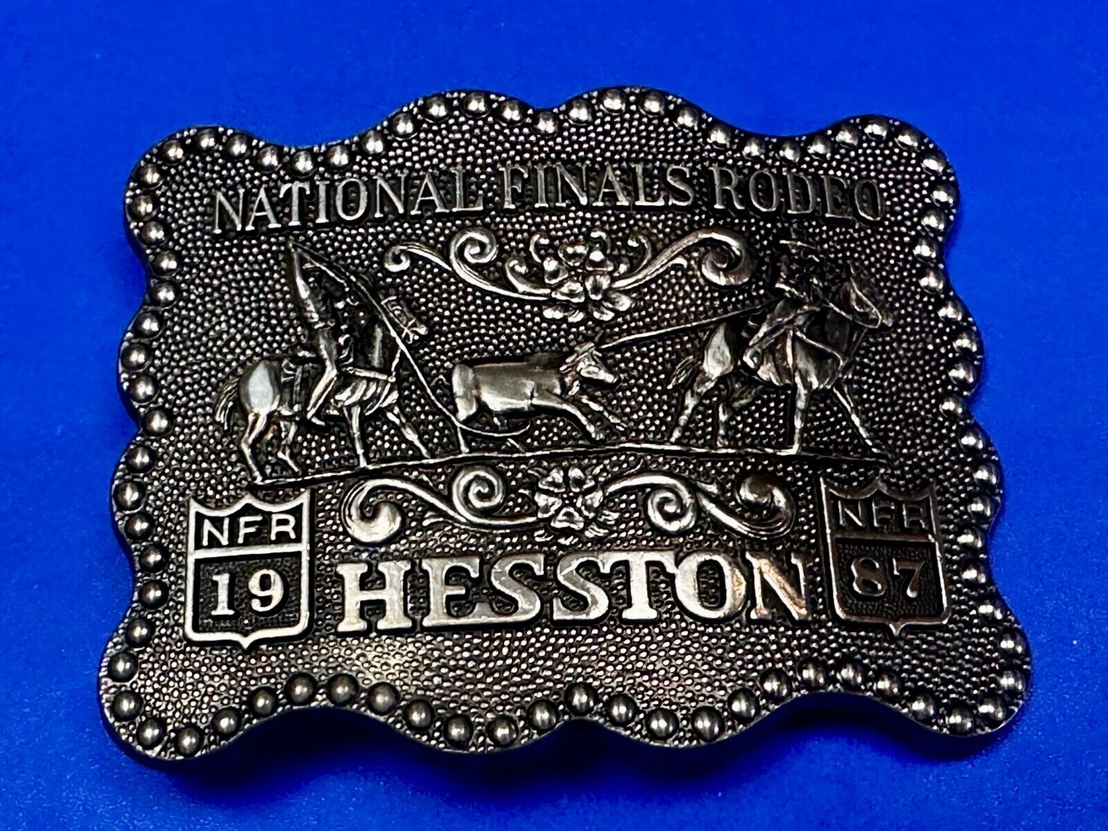1987 ADM Hesston NFR National Finals Rodeo Cowboys Western Belt Buckle