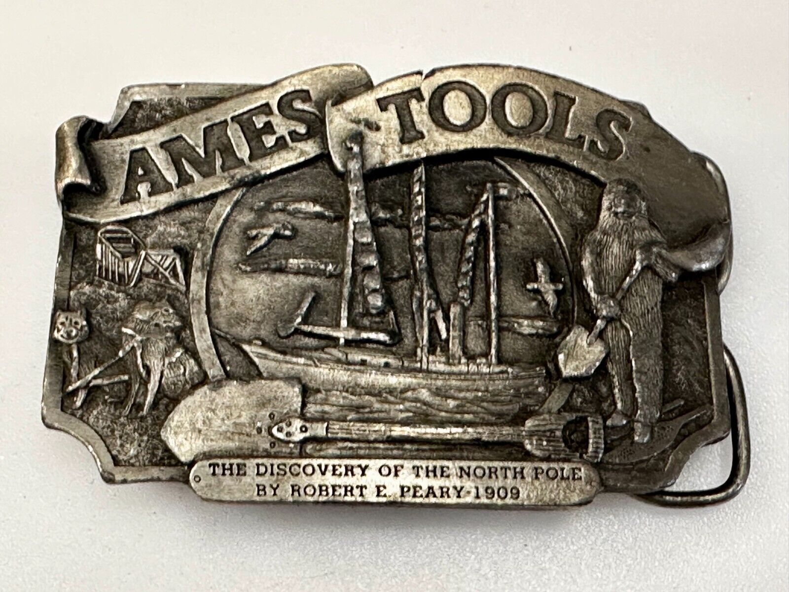 Ames Tools The Discovery of The North Pole by Robert E. Peary 1909 Belt Buckle