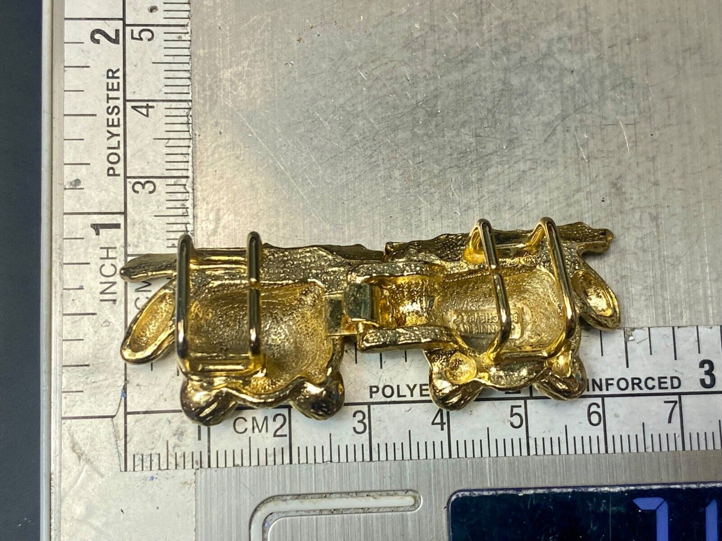 Adorable Leaping Frogs gold color interlocking belt buckle by JEANNIE BOUCHEVER