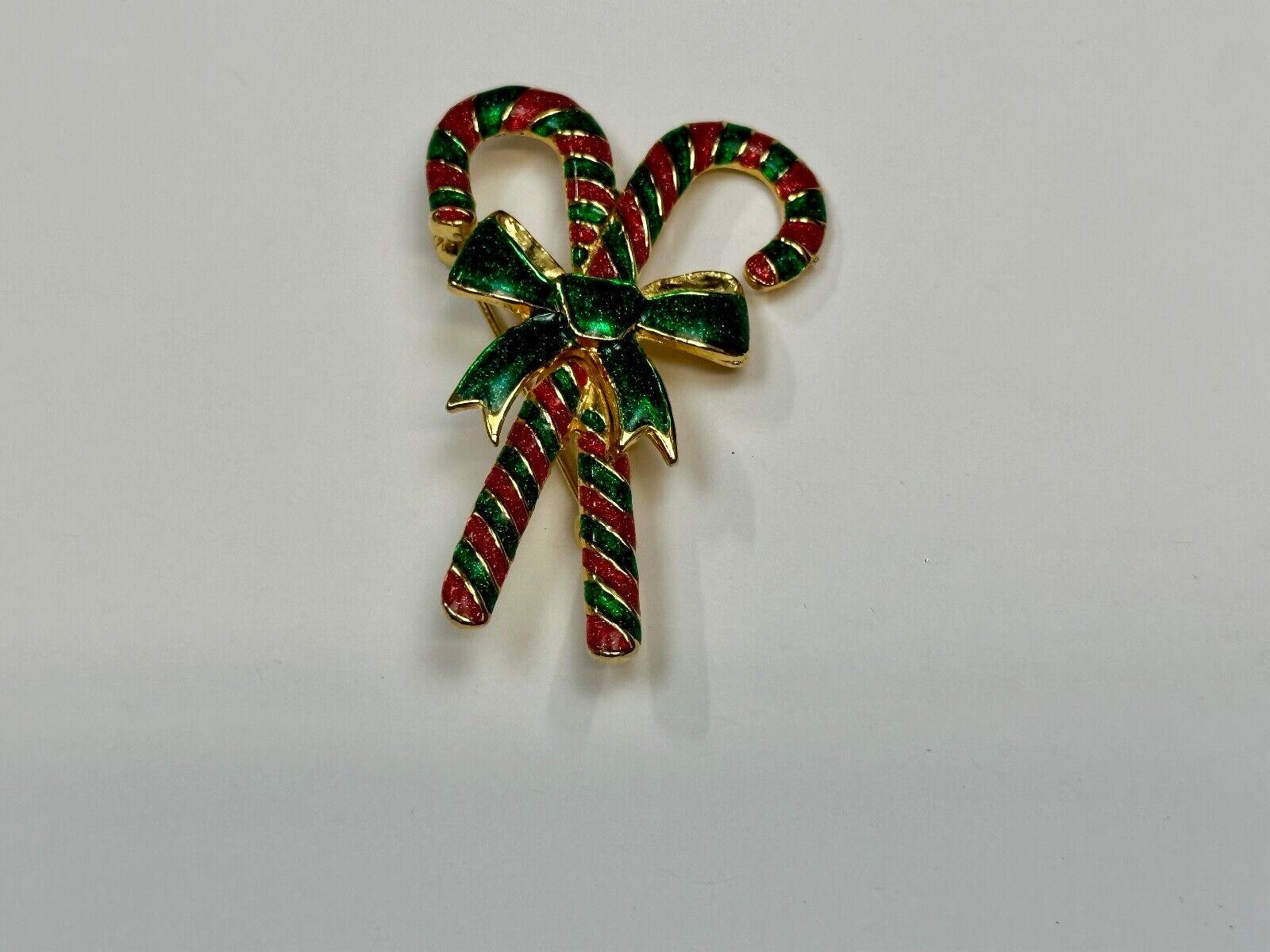 Vintage Candy Cain Pair with bow Christmas Holliday Brooch by AAI