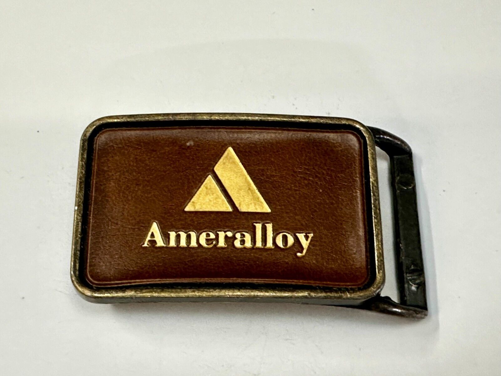 Ameralloy Steel Corporation Advertisement Leather on Metal Belt Buckle