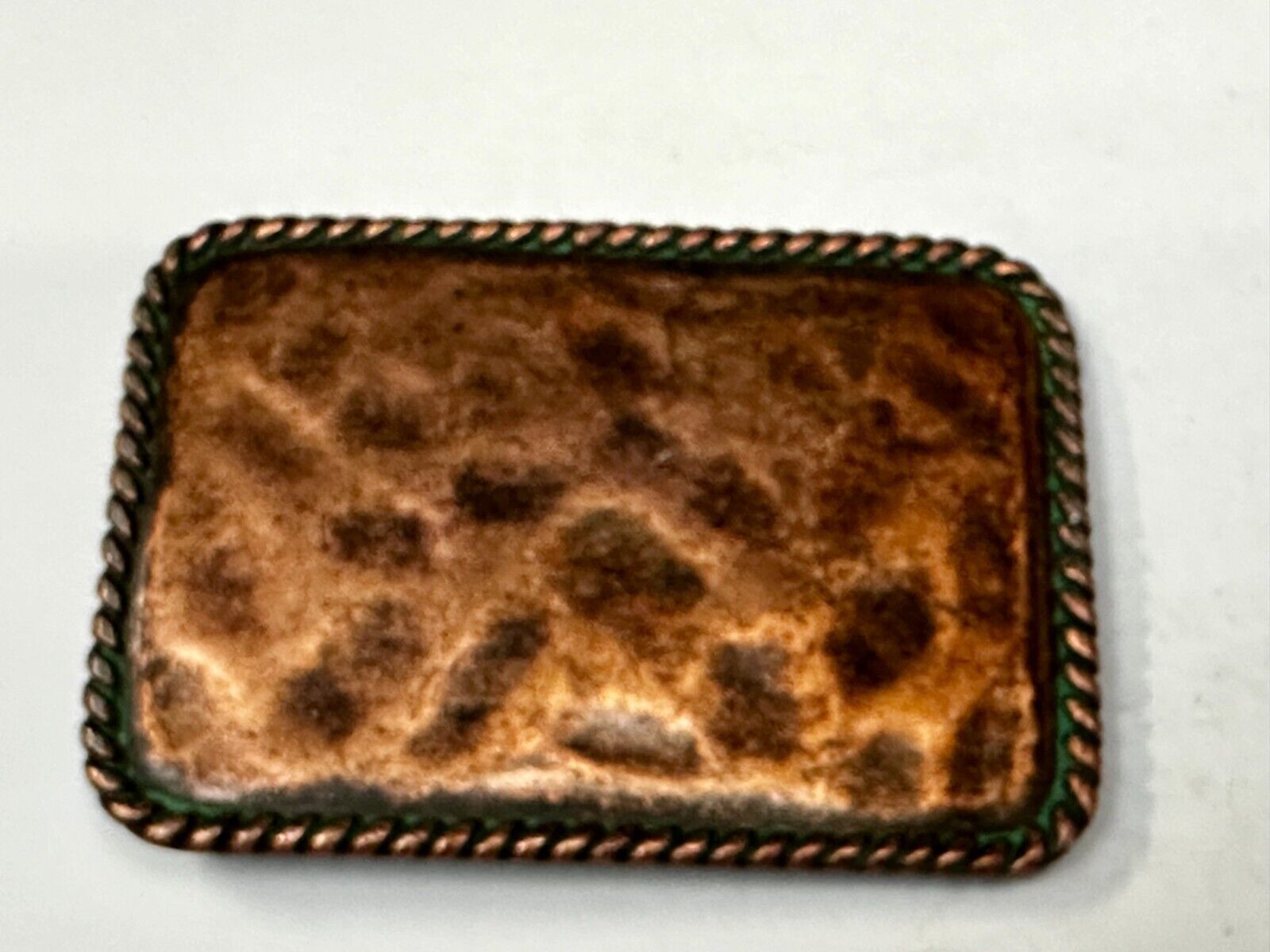 Artisan Hammered Dented Rope Border Rectangular Vintage Vibe Belt Buckle
