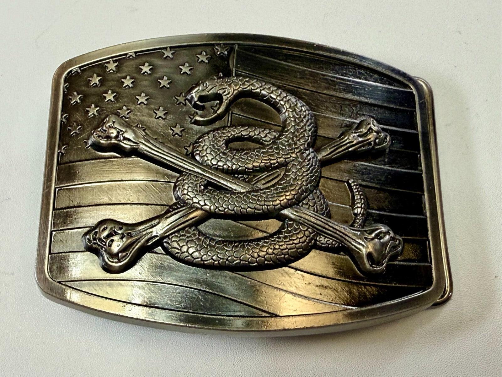 USMC Snake Crossbones Flag US Marine Corps Don't Tread on me Belt Buckle