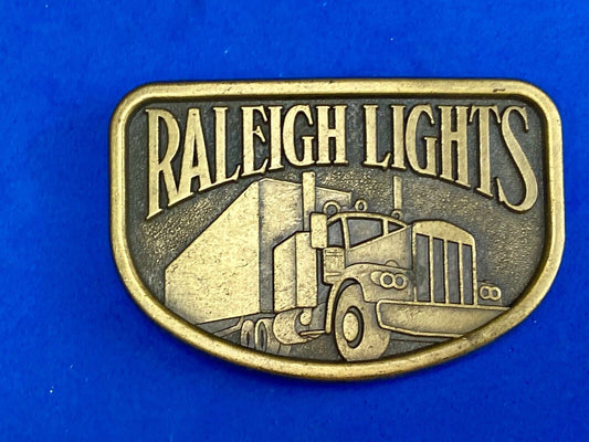 Vintage 1980'S ? Raleigh Lights Brass Tone Belt Buckle Cigarette Advertising