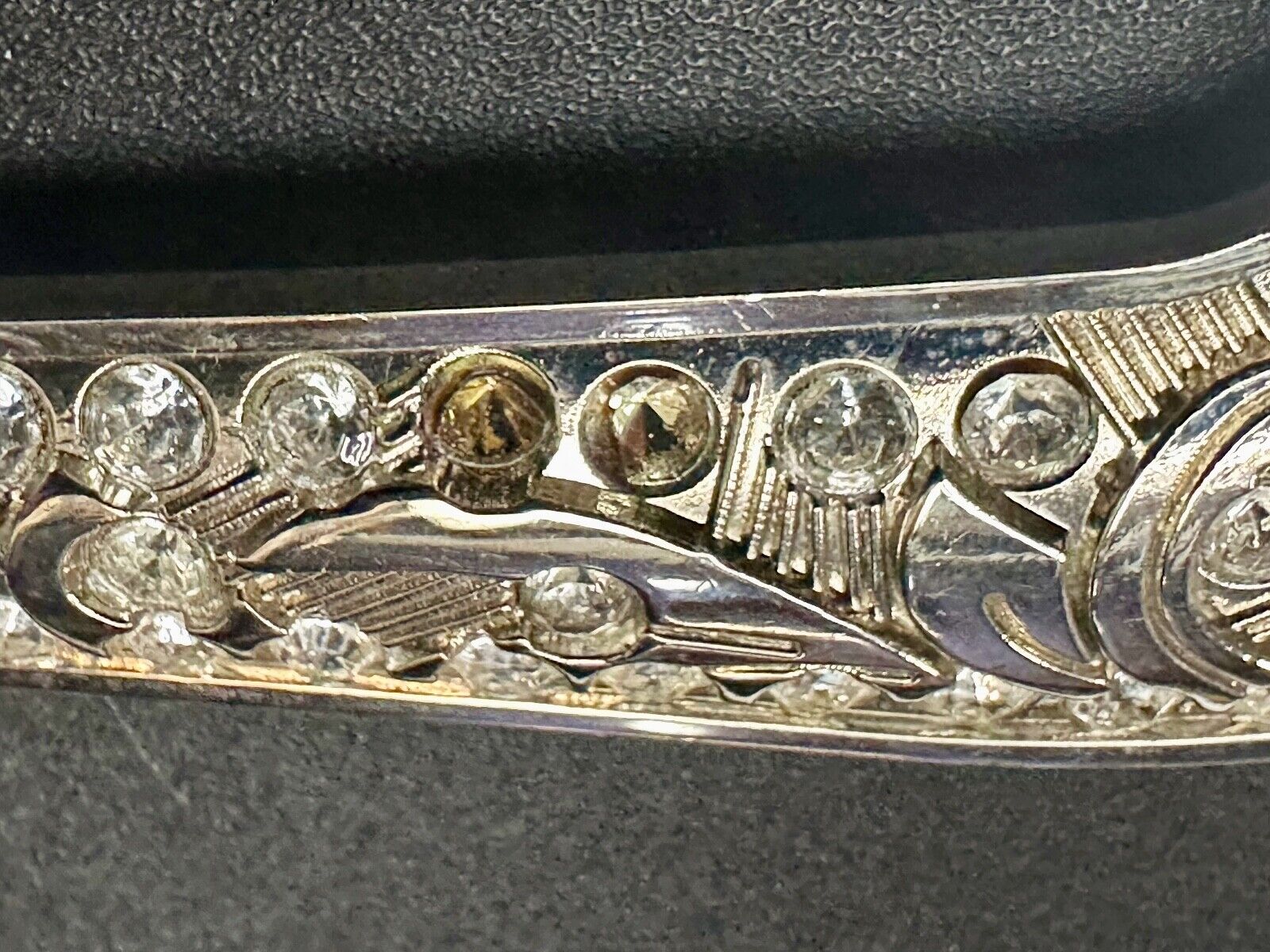 Vintage Black Diamond silver tone ranger style Belt Buckle  - Missing rhinestone
