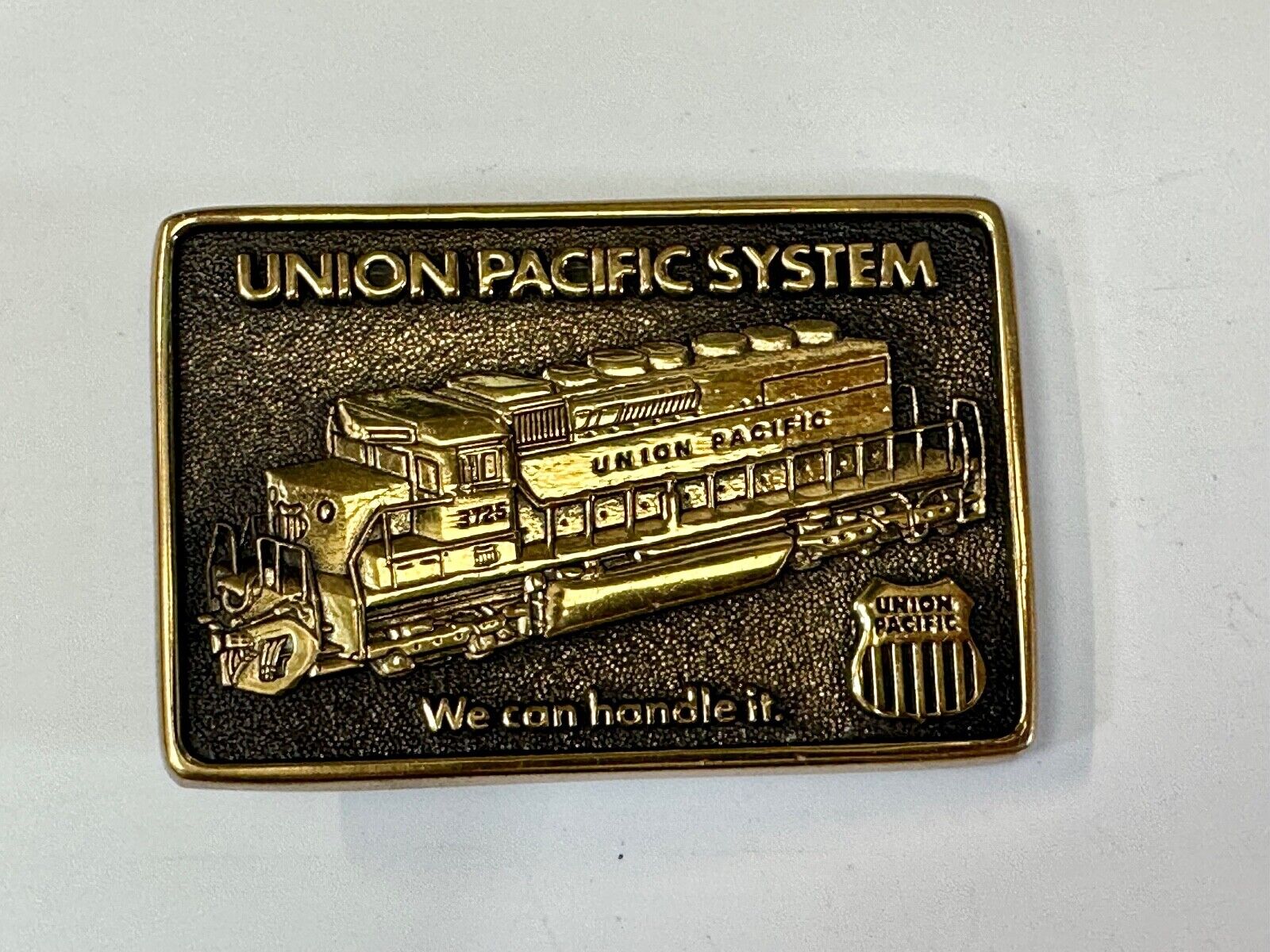 Union Pacific Railroad We can Handle it vintage Solid Brass Belt Buckle BTS