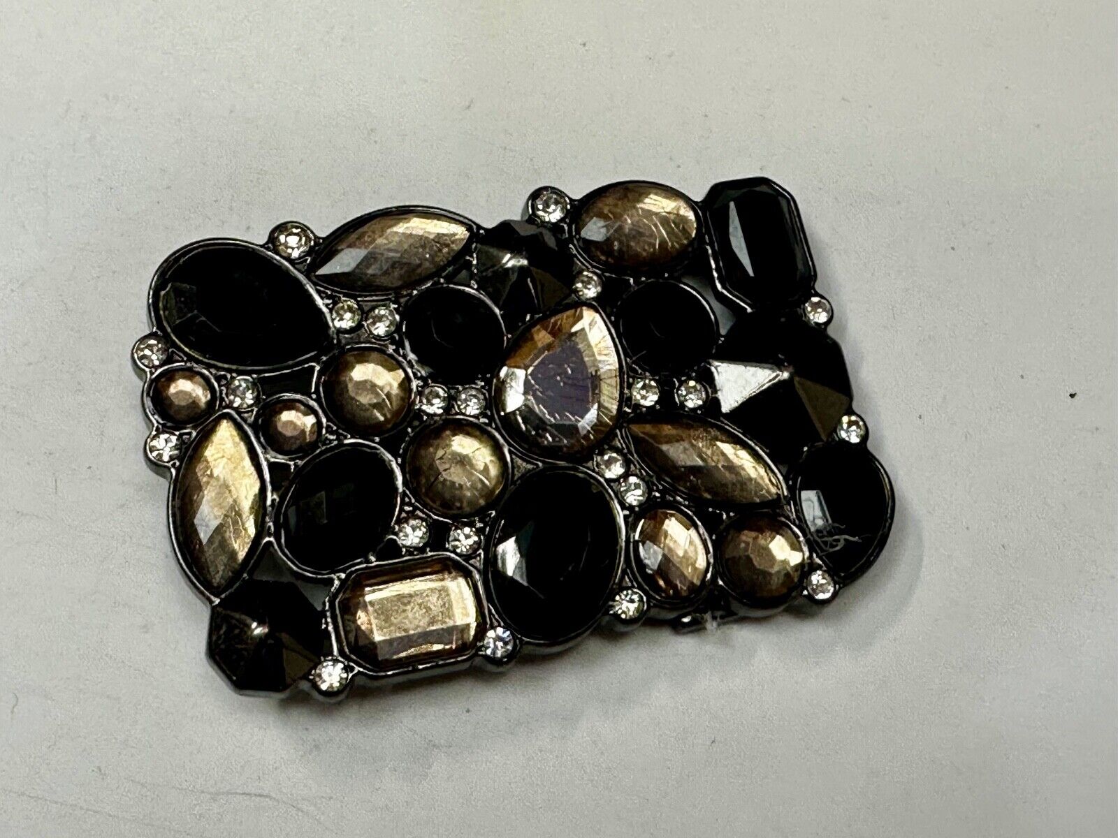 Black & Clear Rhinestone Studded Hippy Retro Vibe Scarf Belt Buckle Clip