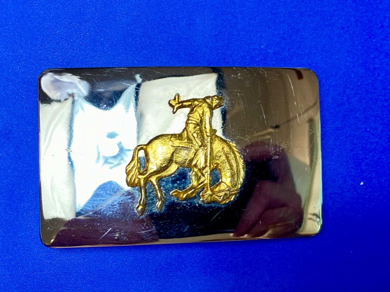 Vintage Lyn Tone Co Reflective  Saddle Bronc Rider two tone belt buckle