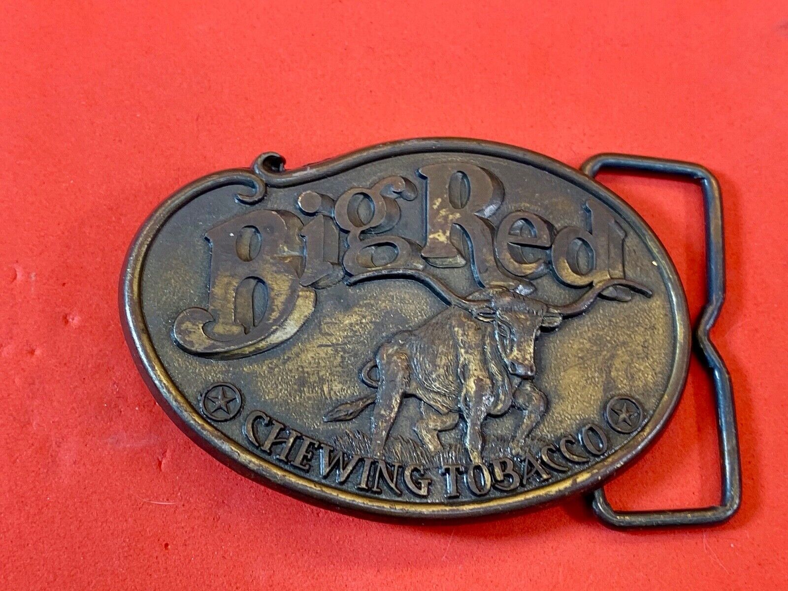 Vintage Big Red Bull Chewing Tobacco Detailed Belt Buckle - Rodeo Bull Longhorn 
