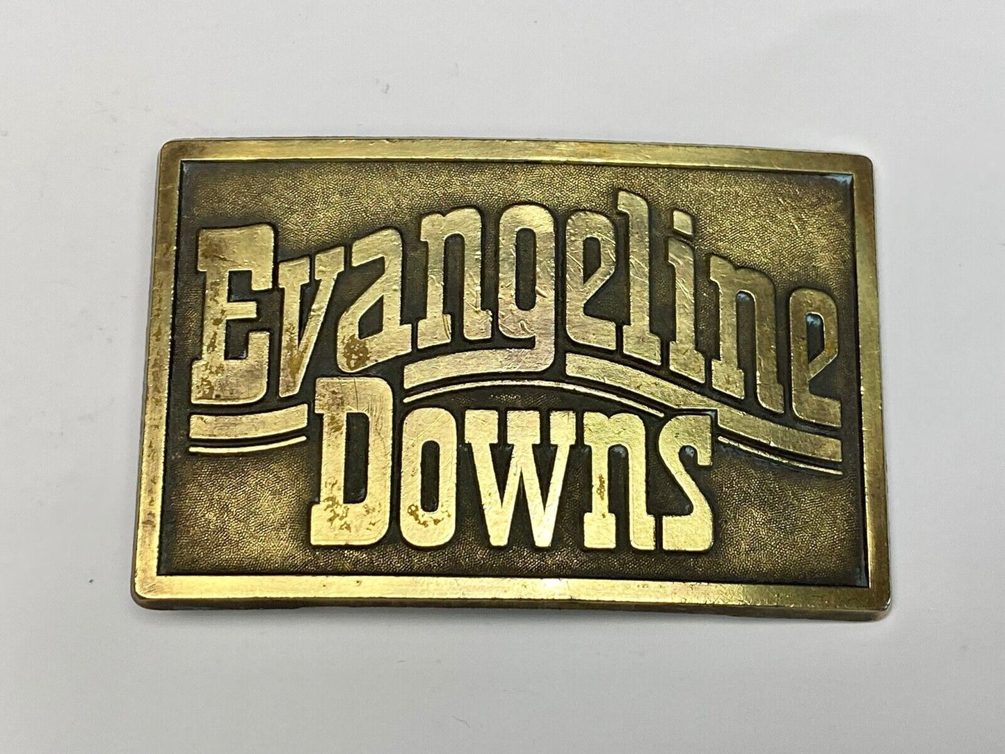 VINTAGE 1970s **EVANGELINE DOWNS** HORSE TRACK SPORTS BETTING BELT BUCKLE 