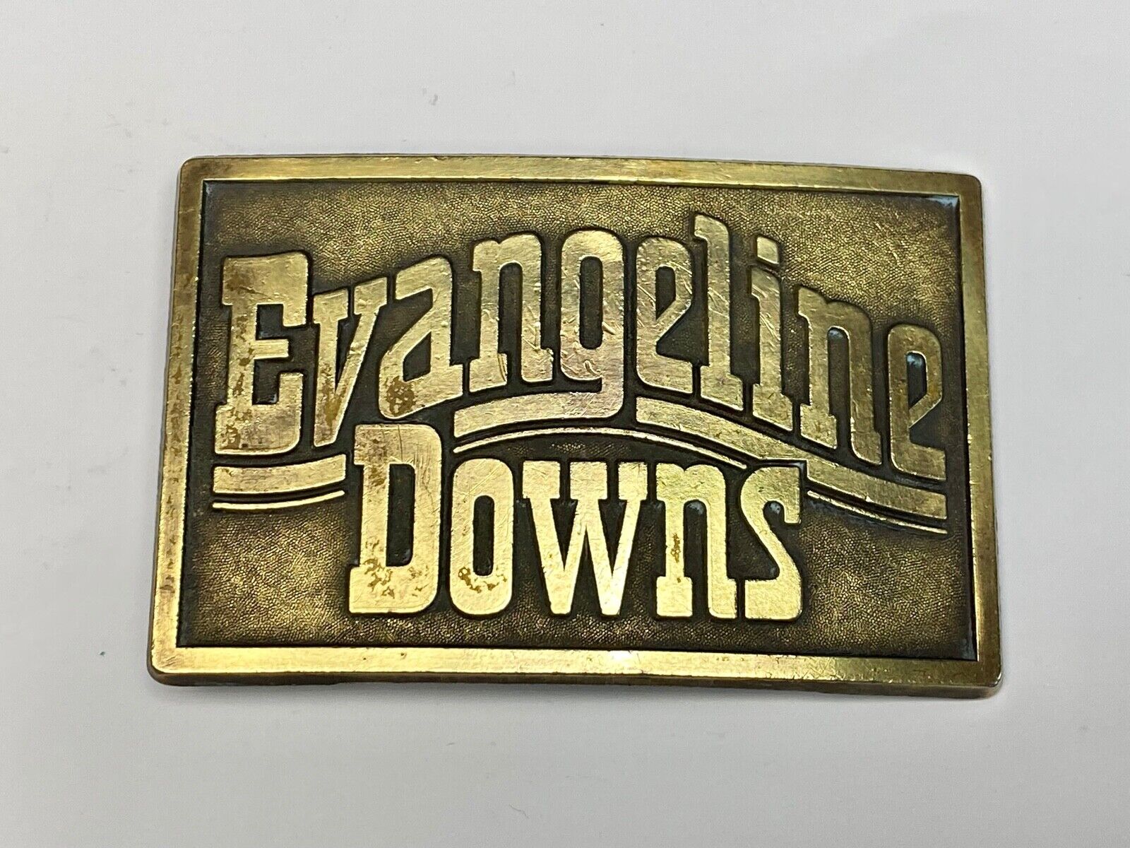 VINTAGE 1970s **EVANGELINE DOWNS** HORSE TRACK SPORTS BETTING BELT BUCKLE 