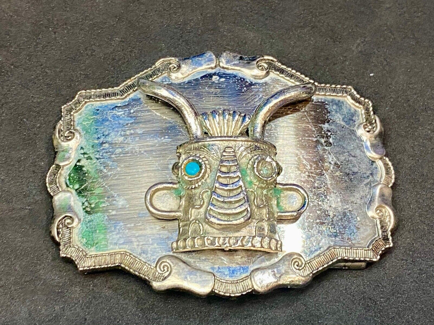 Very Different!   Raised Robot Head missing a blue eye! on western belt buckle 