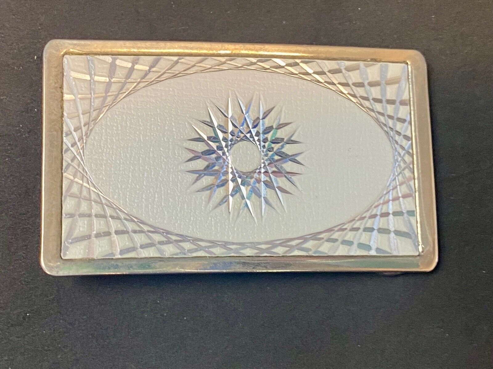Vintage Etched Star Swirl Burst Pattern Western White & Silver Belt Buckle 