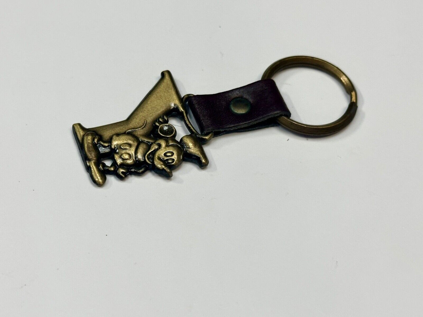 VINTAGE LETTER INITIAL Y  MICKEY MOUSE DISNEY KEYCHAIN BRASS and LEATHER FOB