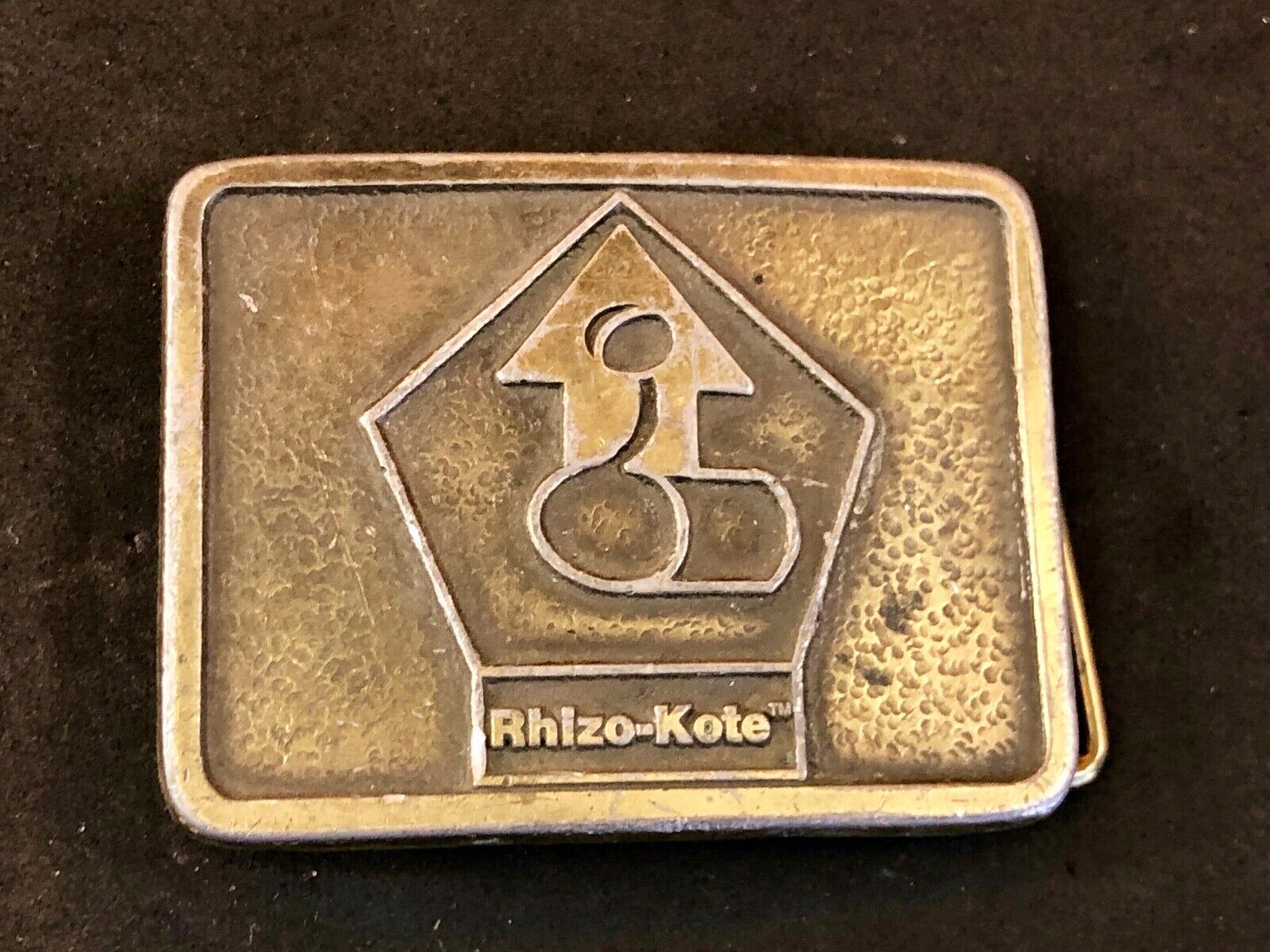 Vintage advertising Rhizo kote  seal coating company belt buckle 