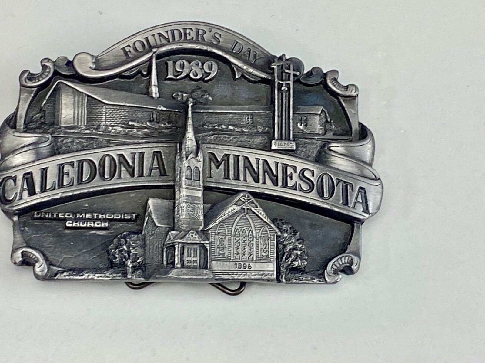 Vintage 1989 - Founder’s Days Caledonia MN belt buckle United Methodist Church 
