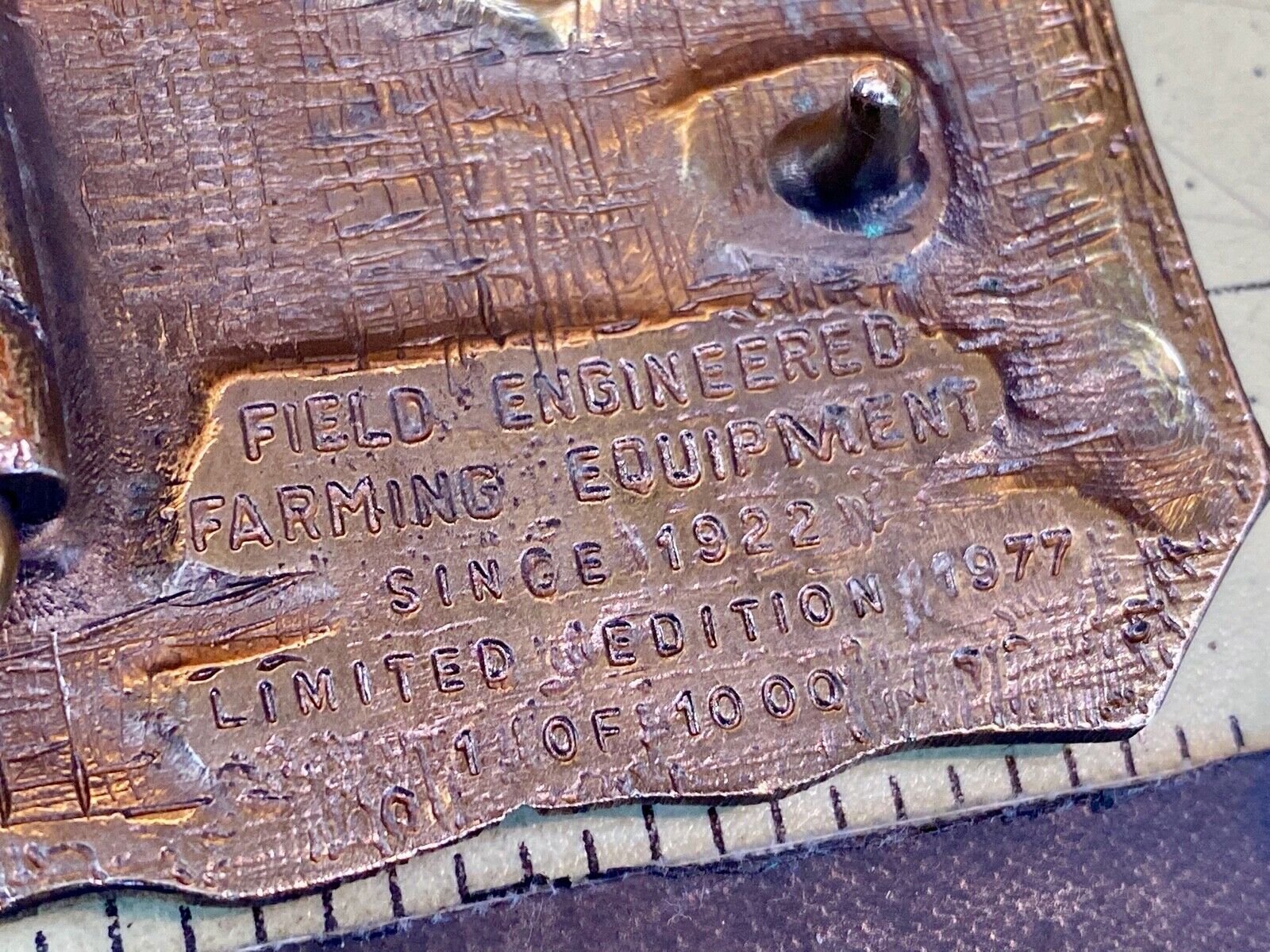 50 Years On Soil - Dahlman Belt Buckle - Field Engineered Farming Equipment 