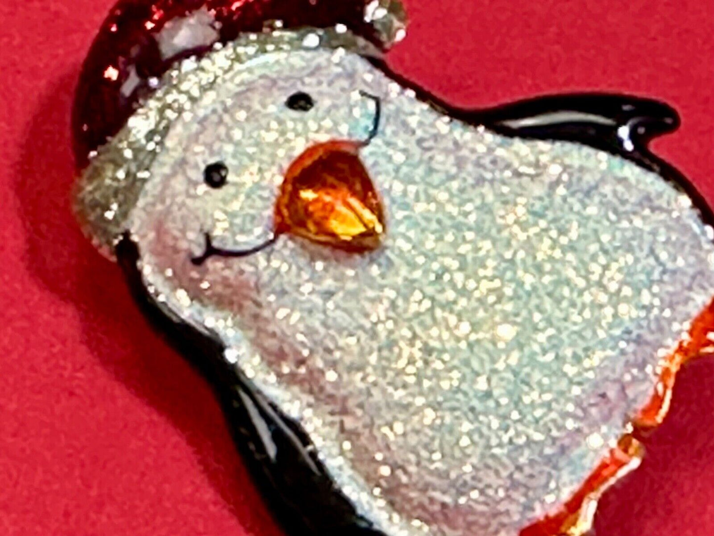 Vintage Jolly Penguin Brooch Pin Christmas Holiday Santa Hat Sparkly Danecraft