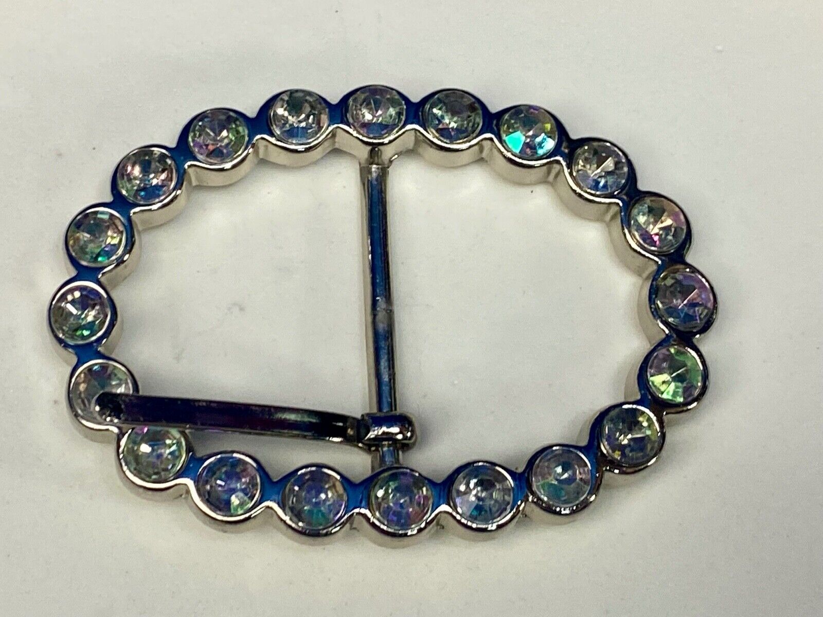 Antique? Rhinestone covered simple silver tone victorian vibe belt buckle 