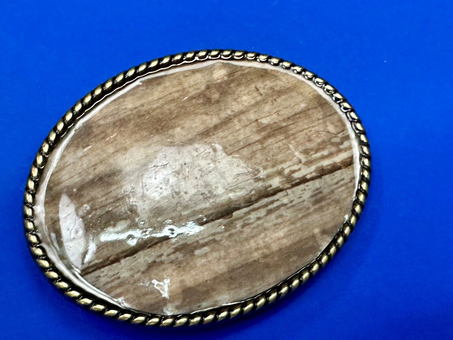 Vintage Faux Wood Grain Oval Belt Buckle By Ivan