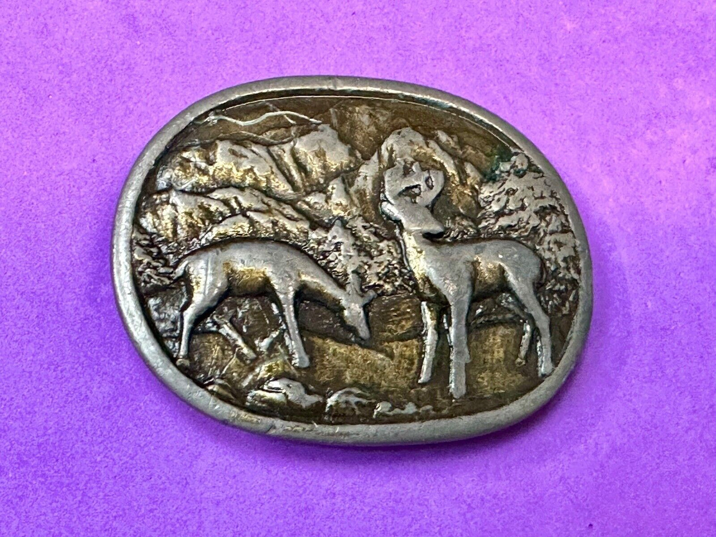 two deer grazing in nature - hunters western belt buckle