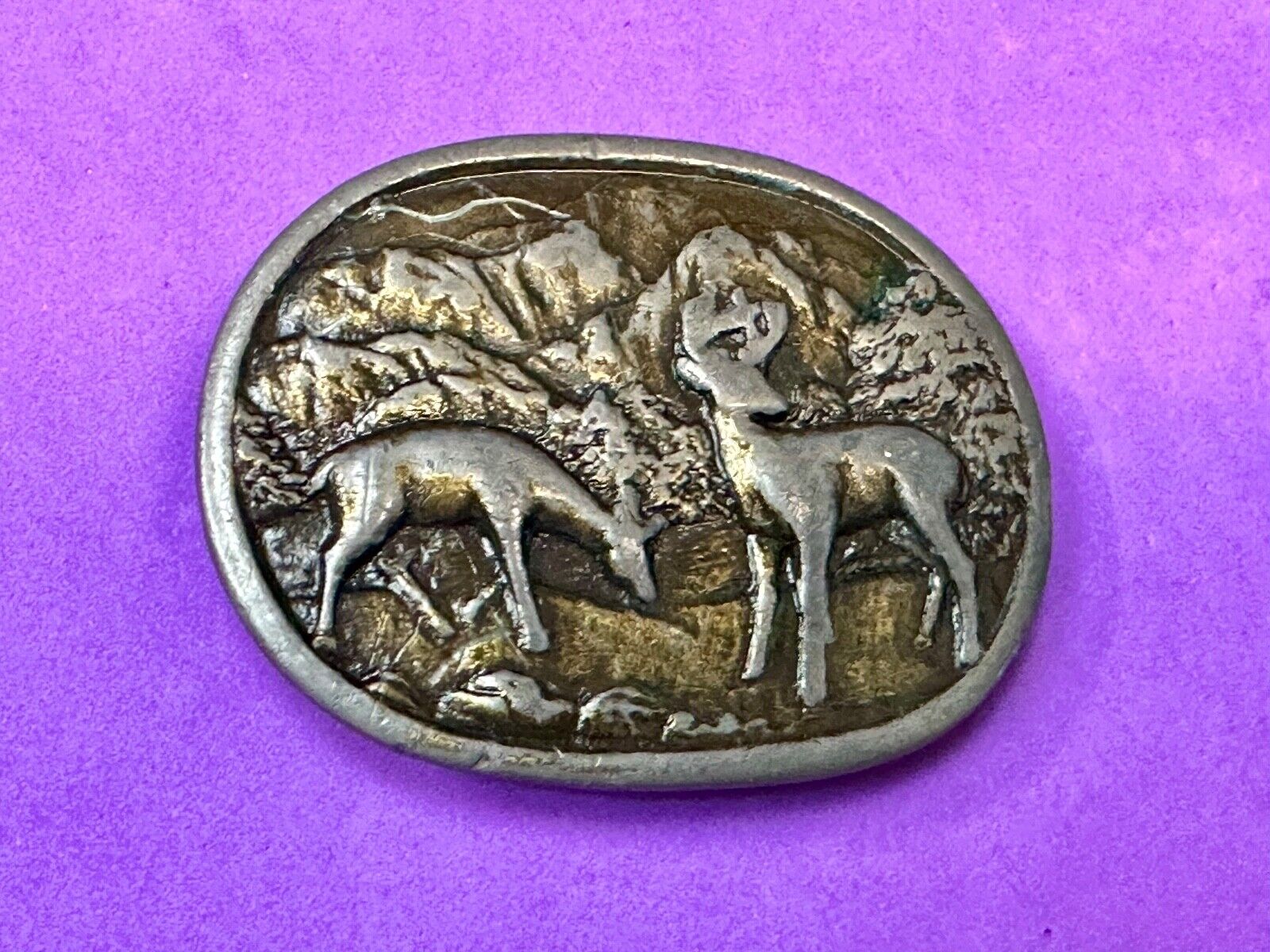 two deer grazing in nature - hunters western belt buckle