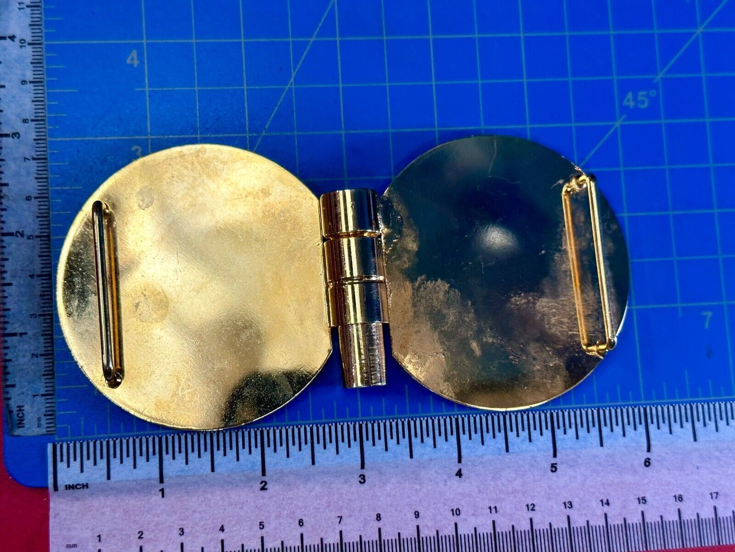 vintage initials letter GE? Hinged gold tone belt buckle